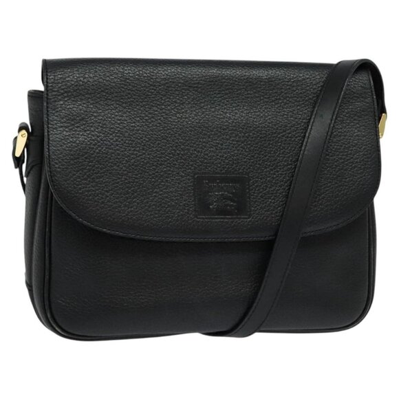 Burberrys Shoulder Bag Leather Black Gold Auth BA613 - Picture 1 of 16